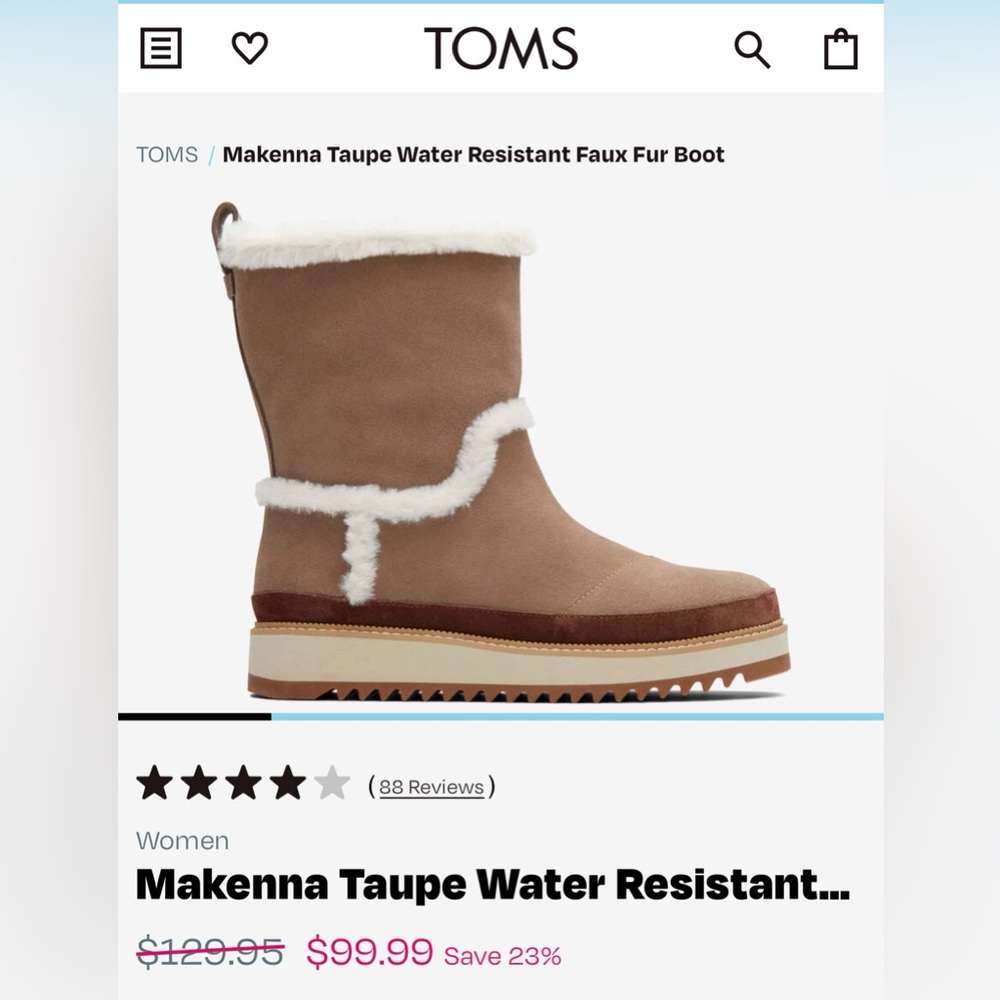 Toms Taupe Faux Fur Winter Boots